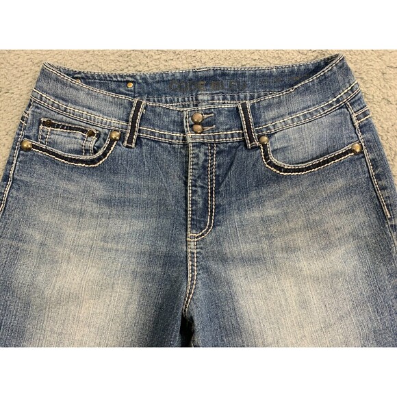 Code Bleu Regular 10 Capris Leg Split Denim Blue Jeans Embroidered 5 Pockets - Picture 2 of 11